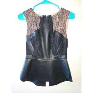Faux black Leather & Lace Peplum Top